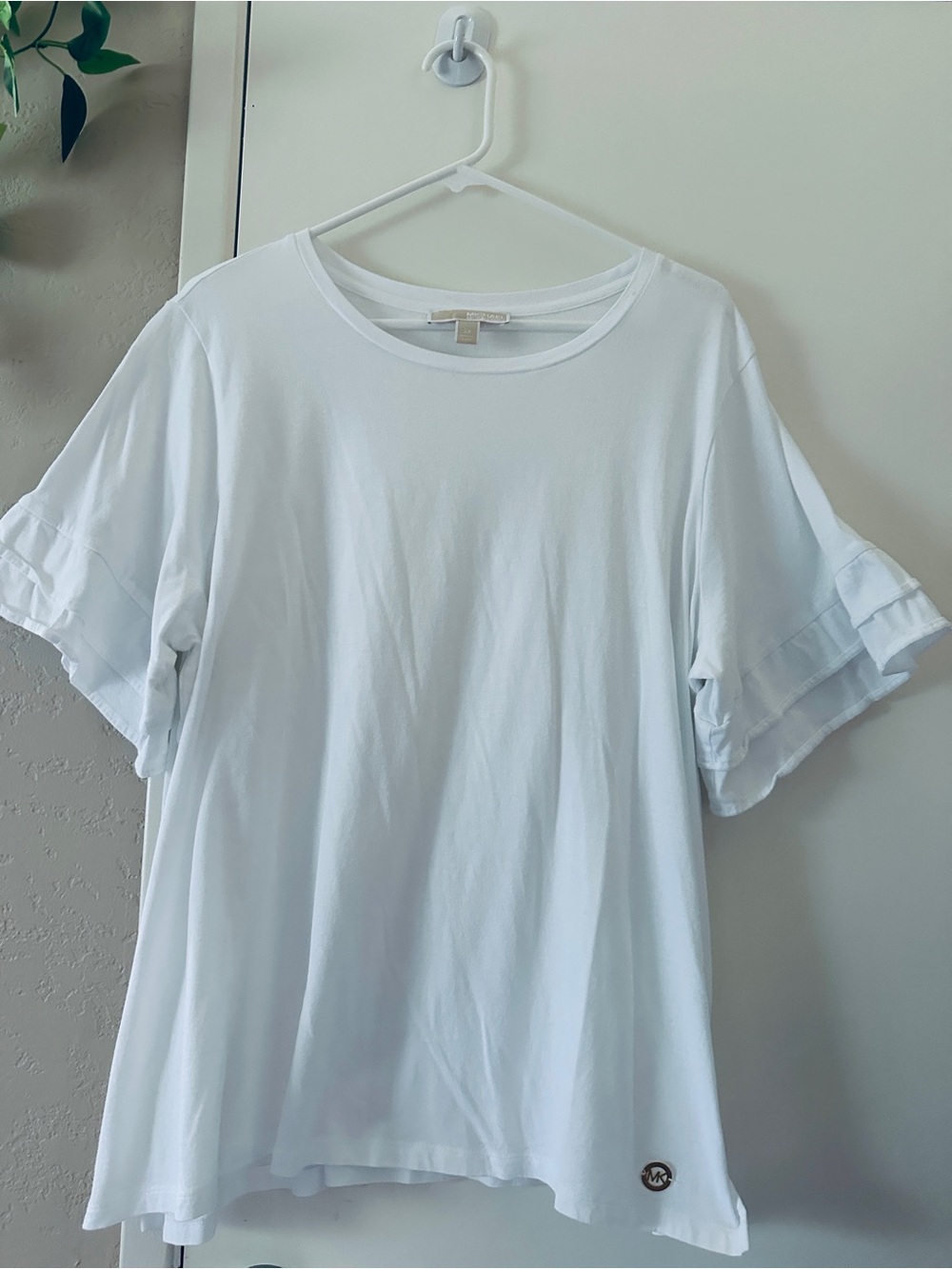 Michael Kors White Ruffle Sleeve Tee Size 2X
